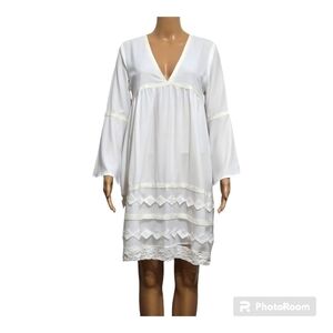 Made With Love Oversized White Bohemian Lace Trim Dress